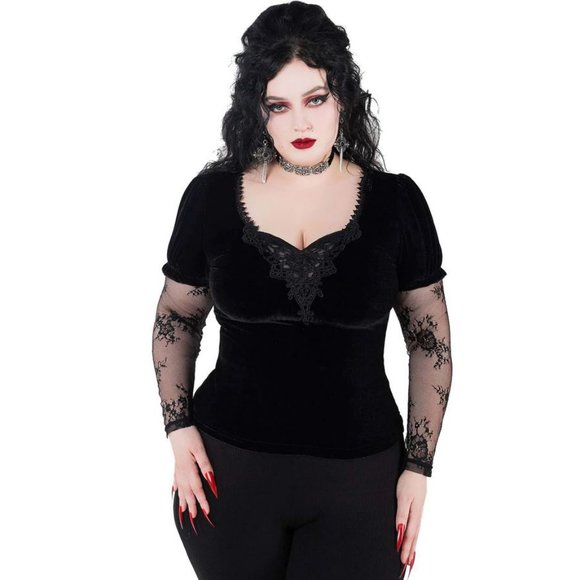 Killstar Tops - Killstar Spirit Bound Long Sleeve Top - Large - Black Velvet Top